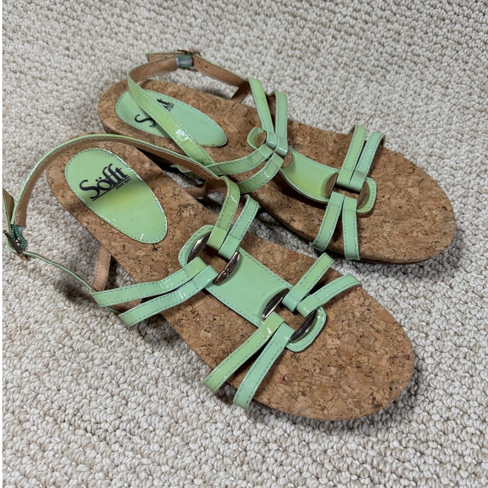 Sofft Catl 13 Sandals Womens 9.5 Green Boho Chic‎ Low Wedge Slingback Strappy - Picture 5 of 8